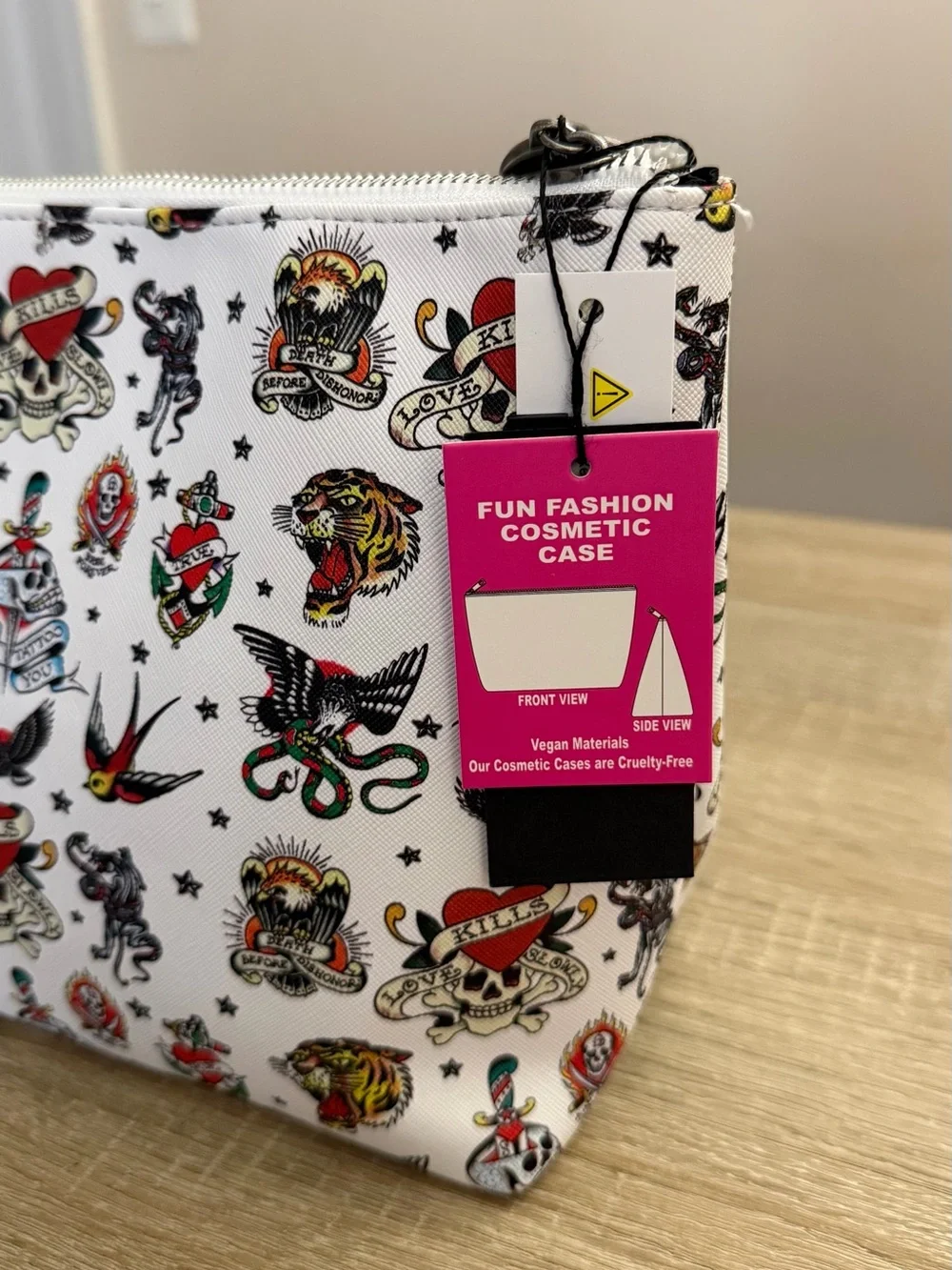 Ed Hardy Tattoo Graphic Cosmetic Makeup Bag Y2K Skull Tiger NWT